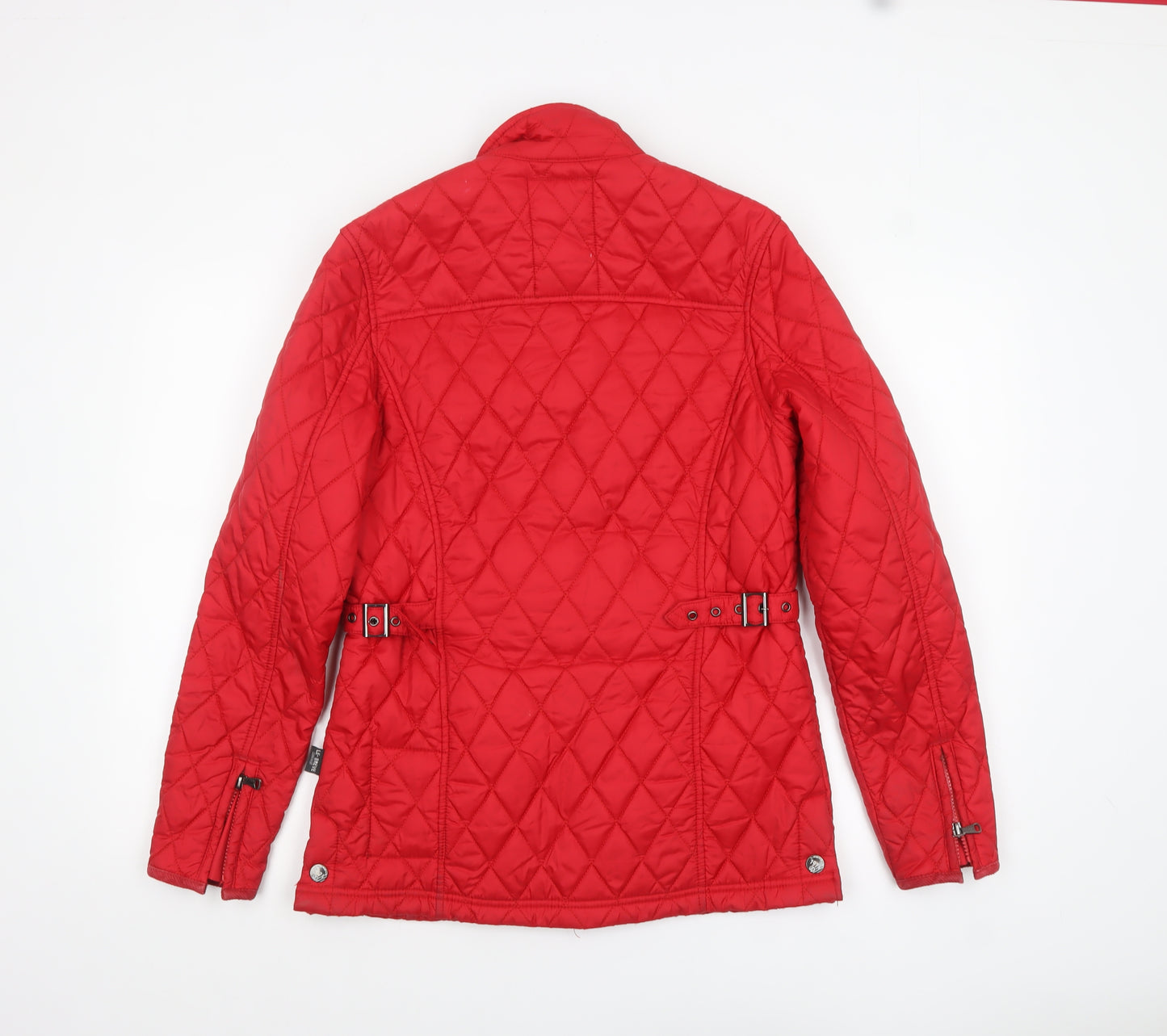 Le Breve Women's Red Quilted Belted Mid-Length Jacket Size M