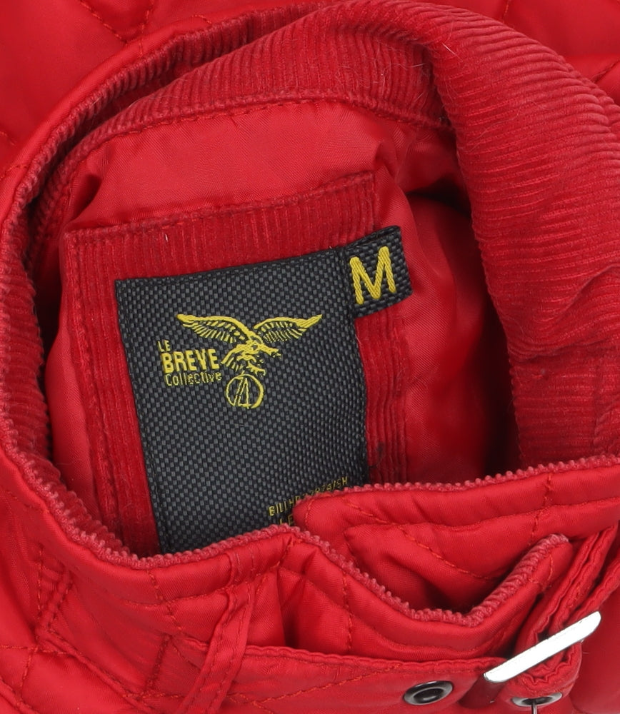 Le Breve Women's Red Quilted Belted Mid-Length Jacket Size M