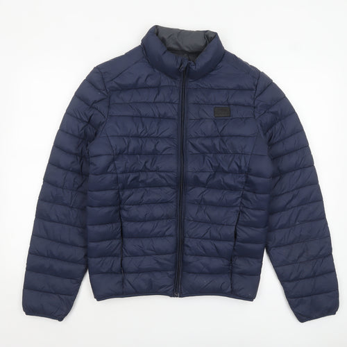Blend Men's Blue Puffer Jacket Size M Lightweight Nylon Zip Coat