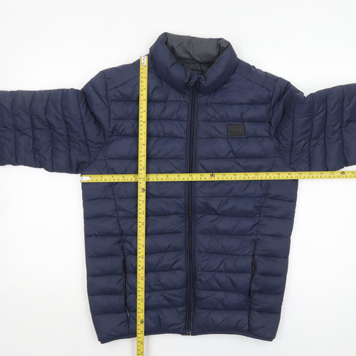 Blend Men's Blue Puffer Jacket Size M Lightweight Nylon Zip Coat