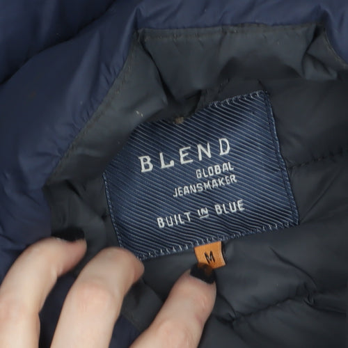 Blend Men's Blue Puffer Jacket Size M Lightweight Nylon Zip Coat