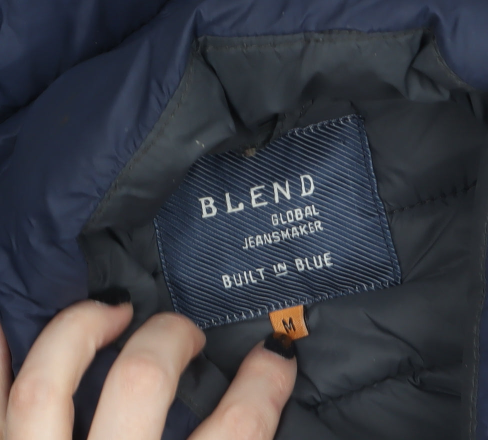 Blend Men's Blue Puffer Jacket Size M Lightweight Nylon Zip Coat