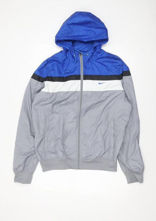 Nike Men's Blue Grey Windbreaker Hooded Jacket Size L
