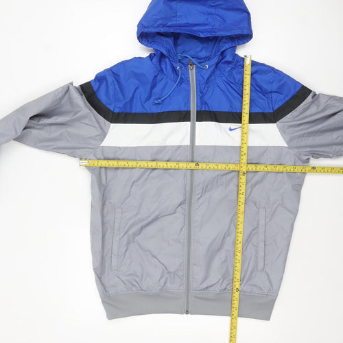 Nike Men's Blue Grey Windbreaker Hooded Jacket Size L
