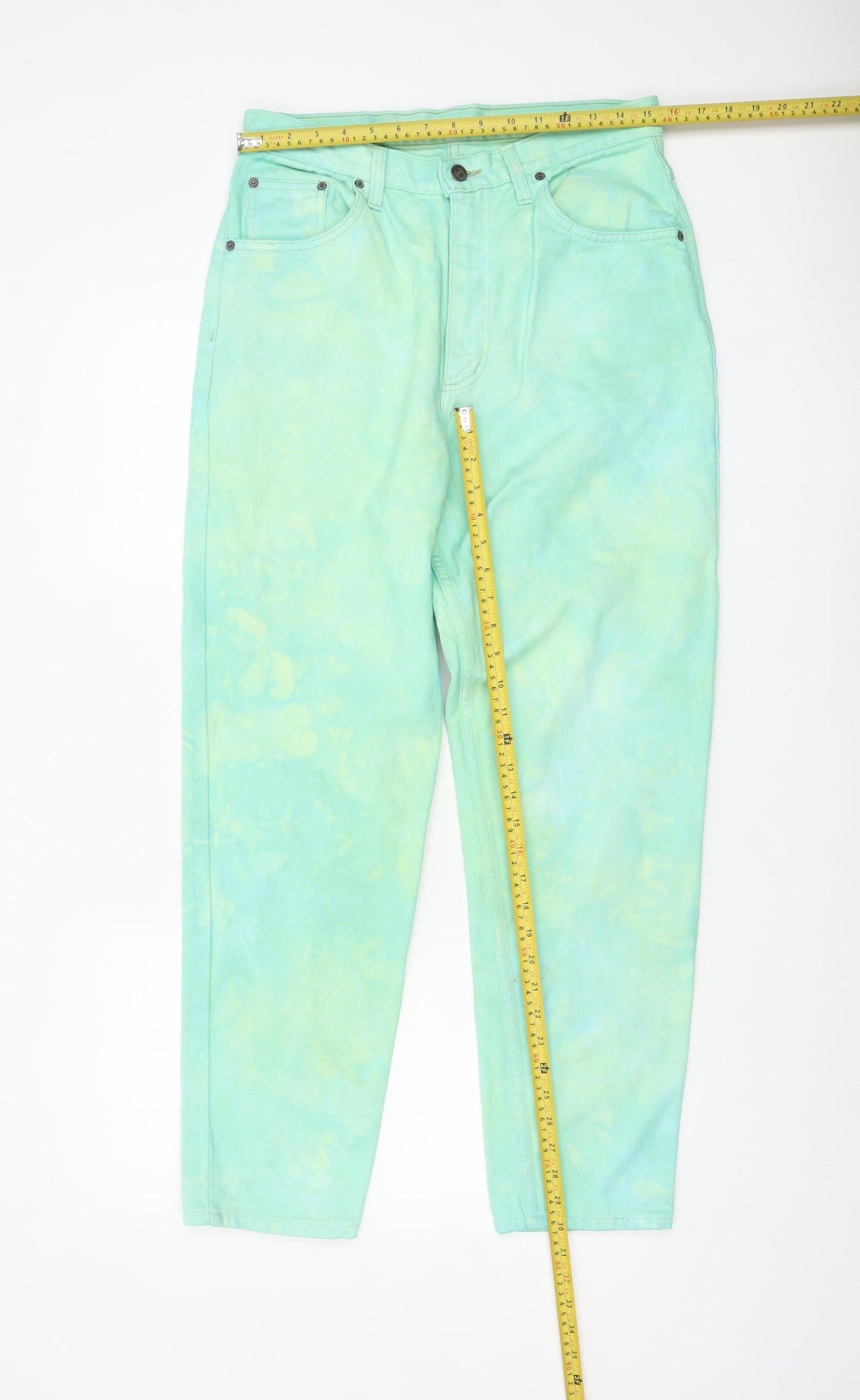 Universal Womens Green Mom Jeans Size 16 High Rise Cotton Denim