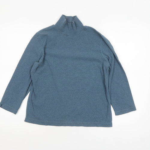 Lands' End Women's Blue Long Sleeve Roll Neck Cotton Top Size S