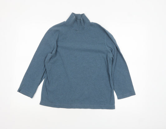 Lands' End Women's Blue Long Sleeve Roll Neck Cotton Top Size S