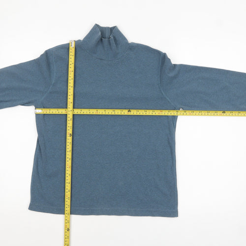 Lands' End Women's Blue Long Sleeve Roll Neck Cotton Top Size S