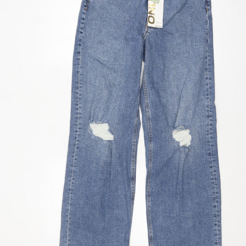 ONLY Women’s Blue Wide-Leg Distressed High-Rise Jeans Size 12