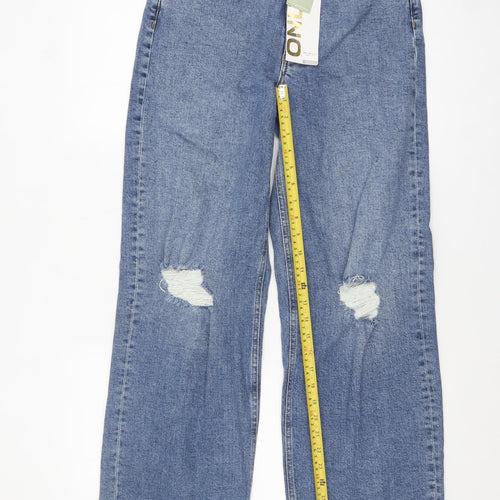 ONLY Women’s Blue Wide-Leg Distressed High-Rise Jeans Size 12