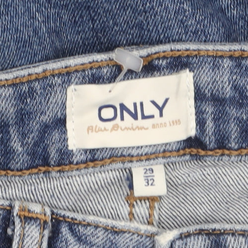 ONLY Women’s Blue Wide-Leg Distressed High-Rise Jeans Size 12