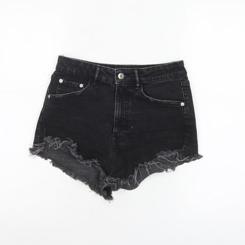 ZARA Women Black Denim Cut-Off High Rise Shorts Size 8