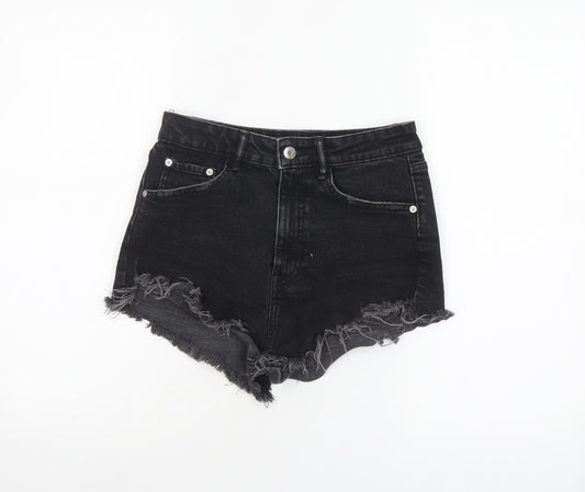 ZARA Women Black Denim Cut-Off High Rise Shorts Size 8