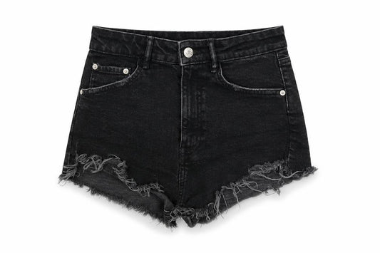 ZARA Women Black Denim Cut-Off High Rise Shorts Size 8
