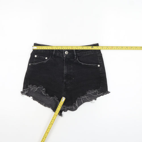 ZARA Women Black Denim Cut-Off High Rise Shorts Size 8