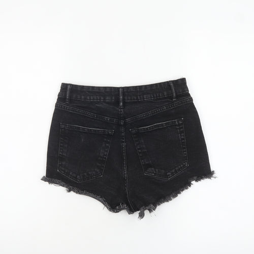 ZARA Women Black Denim Cut-Off High Rise Shorts Size 8