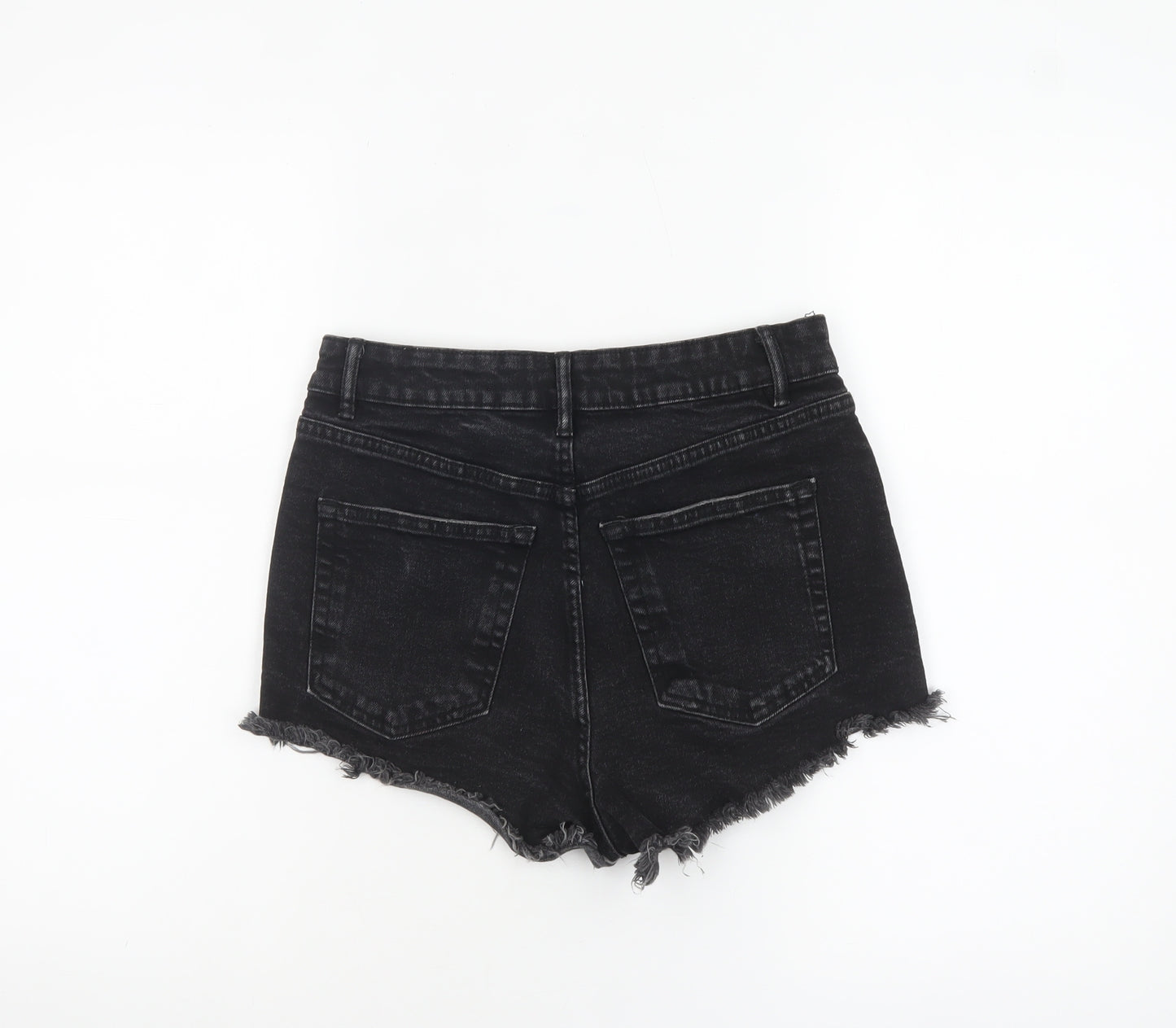 ZARA Women Black Denim Cut-Off High Rise Shorts Size 8