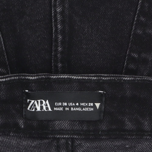 ZARA Women Black Denim Cut-Off High Rise Shorts Size 8