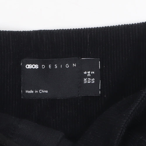 ASOS DESIGN Womens Black Corduroy Pleated Mini Skirt Size 6