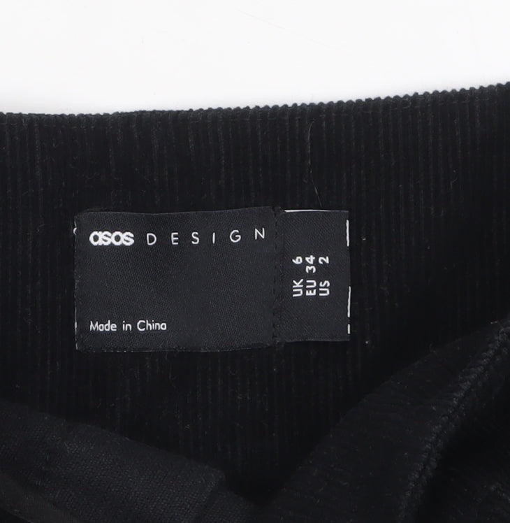 ASOS DESIGN Womens Black Corduroy Pleated Mini Skirt Size 6