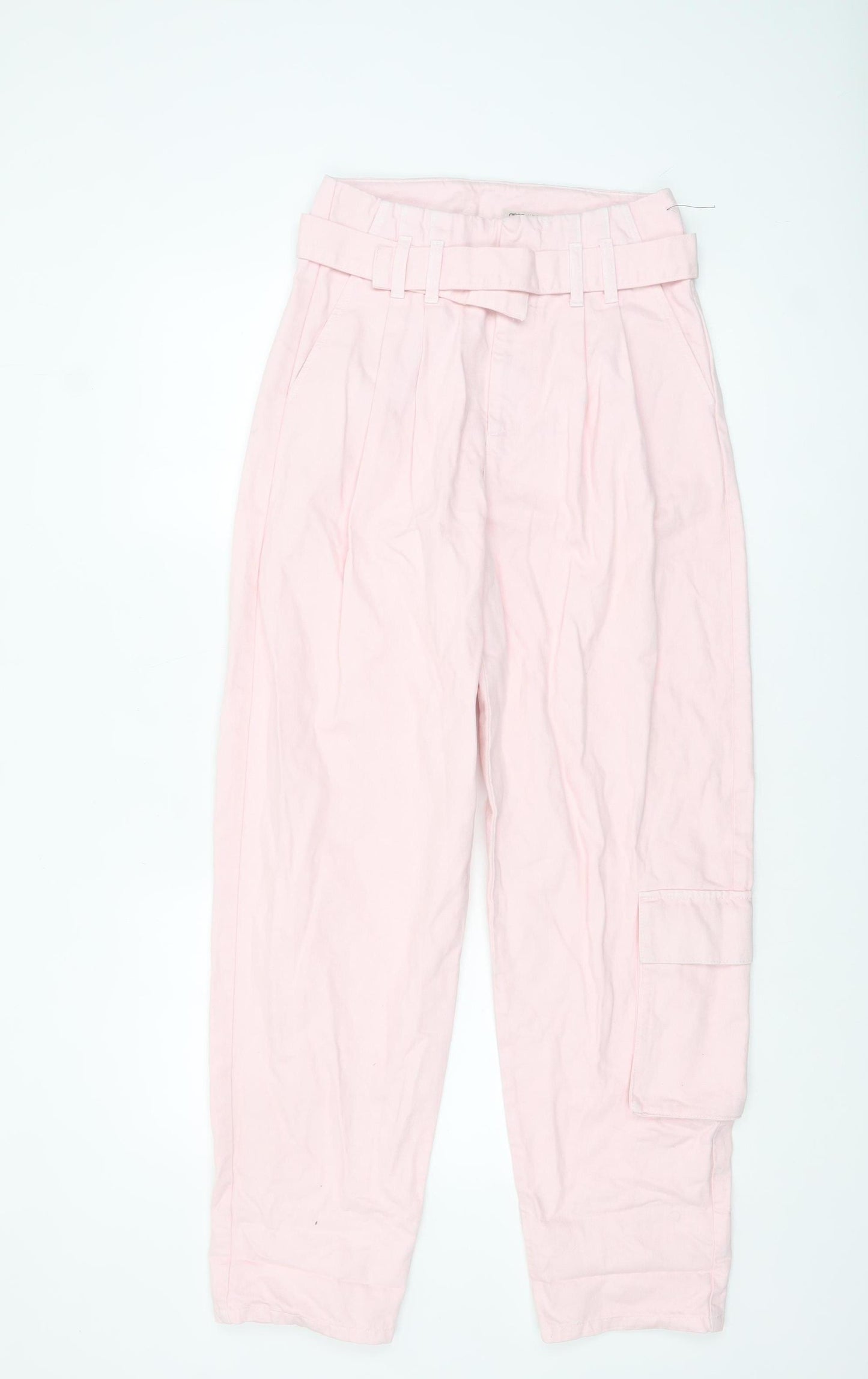 ASOS Women’s Pink Paperbag Belted Denim Jeans Size 10 High Waist