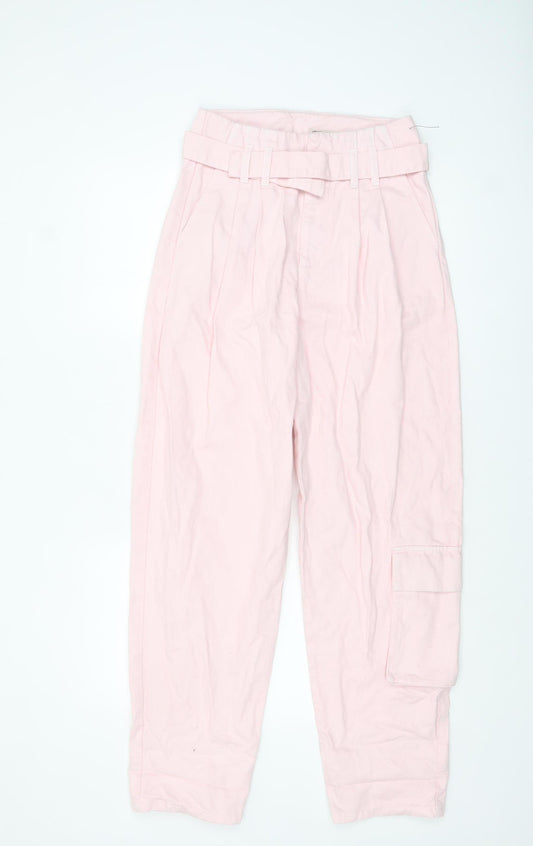 ASOS Women’s Pink Paperbag Belted Denim Jeans Size 10 High Waist