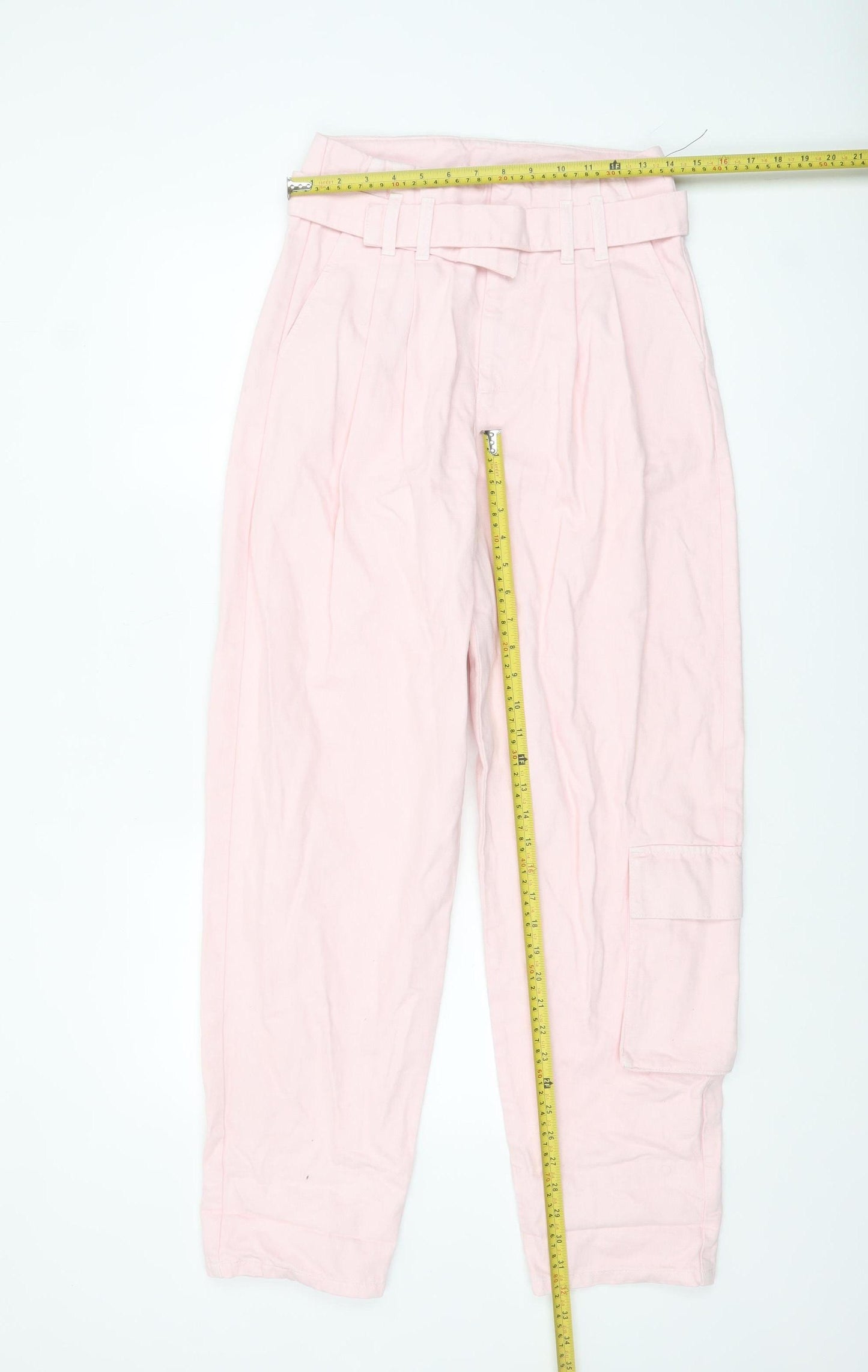 ASOS Women’s Pink Paperbag Belted Denim Jeans Size 10 High Waist