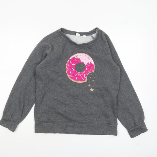 GAP Kids Girls Grey Sequin Donut Sweatshirt 14 Years Pullover Fleece
