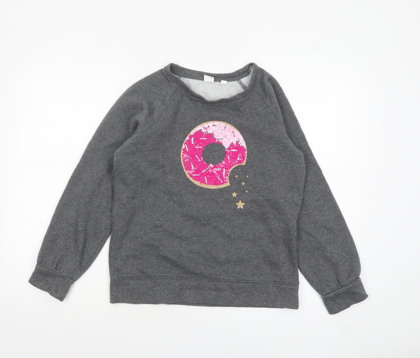 GAP Kids Girls Grey Sequin Donut Sweatshirt 14 Years Pullover Fleece