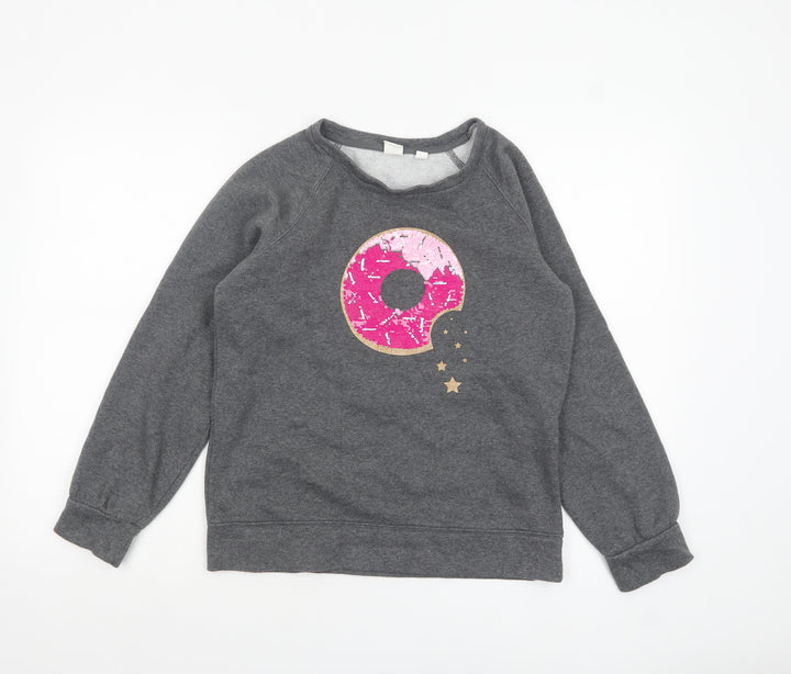 GAP Kids Girls Grey Sequin Donut Sweatshirt 14 Years Pullover Fleece