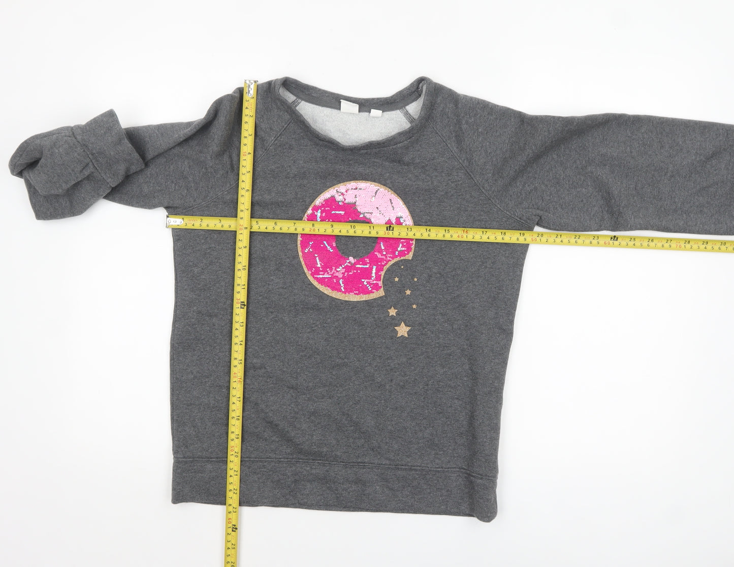 GAP Kids Girls Grey Sequin Donut Sweatshirt 14 Years Pullover Fleece