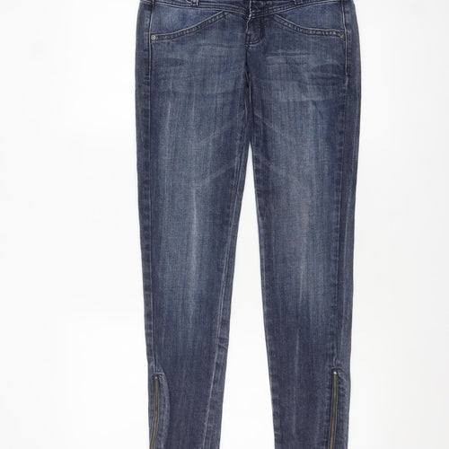 Mango Women Blue Skinny Stretch Denim Jeans Size 6 with Ankle Zip