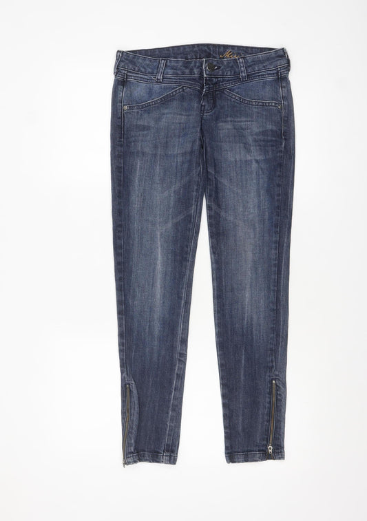 Mango Women Blue Skinny Stretch Denim Jeans Size 6 with Ankle Zip