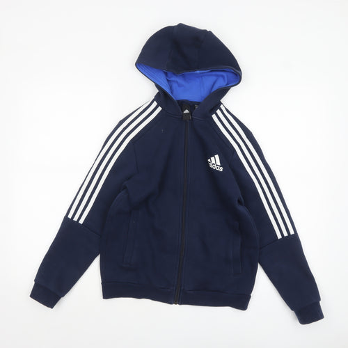 Adidas Boys Navy Blue Full Zip Hoodie 11-12 Years Cotton Blend