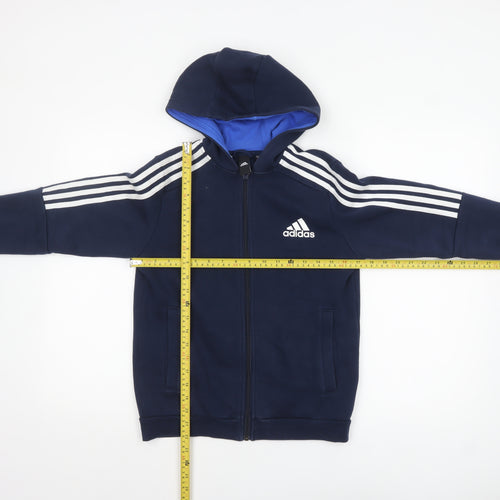 Adidas Boys Navy Blue Full Zip Hoodie 11-12 Years Cotton Blend