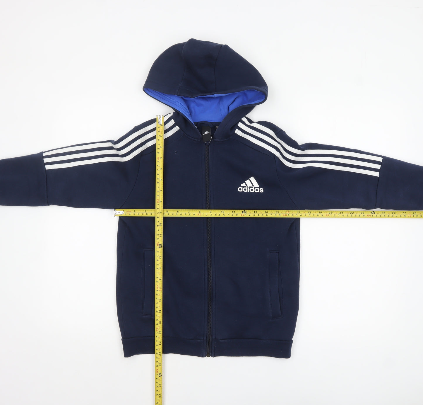 Adidas Boys Navy Blue Full Zip Hoodie 11-12 Years Cotton Blend