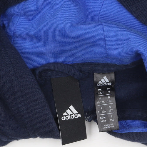 Adidas Boys Navy Blue Full Zip Hoodie 11-12 Years Cotton Blend