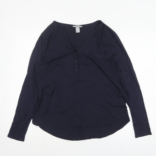 H&M Women's Blue V-Neck Long Sleeve Blouse Size 12