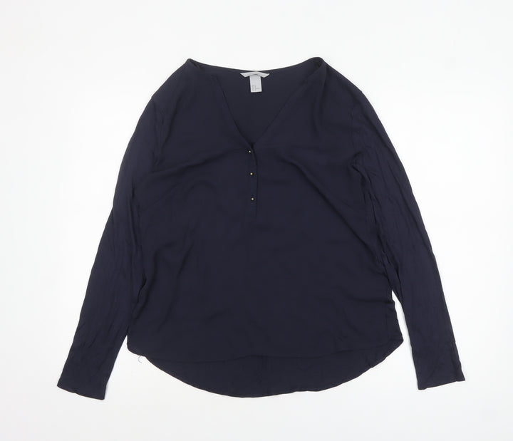 H&M Women's Blue V-Neck Long Sleeve Blouse Size 12