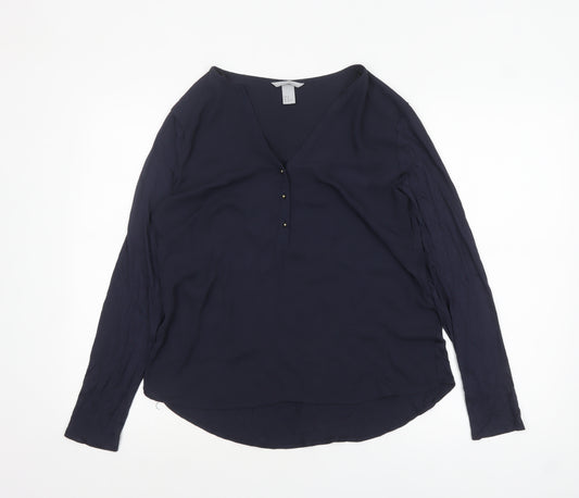 H&M Women's Blue V-Neck Long Sleeve Blouse Size 12