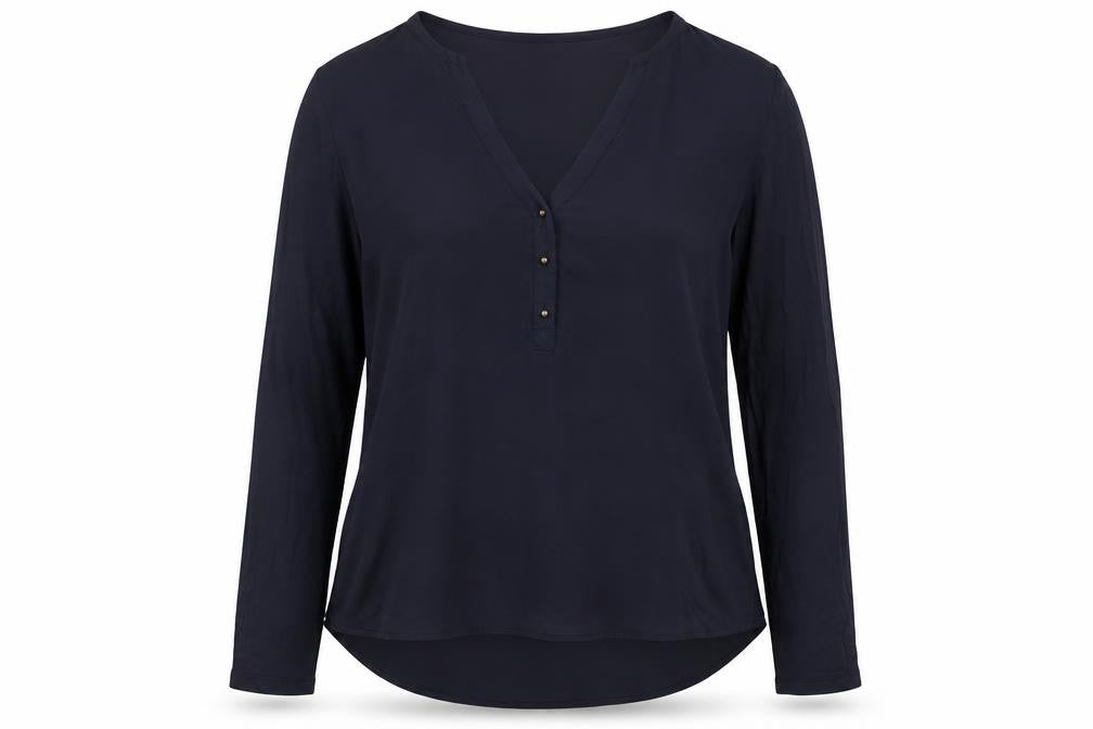 Front view of H&M Women's Blue V-Neck Long Sleeve Blouse, size 12