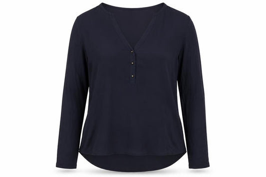 Front view of H&M Women's Blue V-Neck Long Sleeve Blouse, size 12
