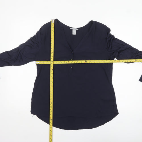 H&M Women's Blue V-Neck Long Sleeve Blouse Size 12