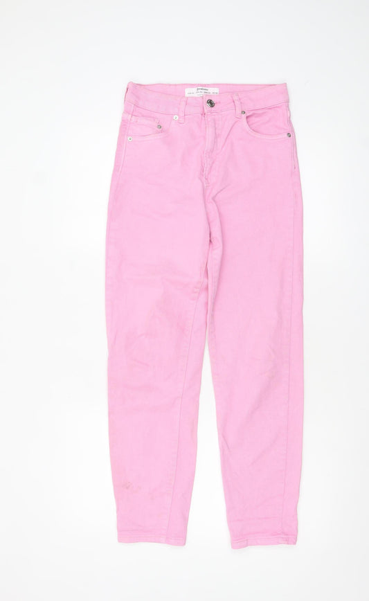 Stradivarius Women Pink Size 8 Regular Fit Straight Denim Jeans