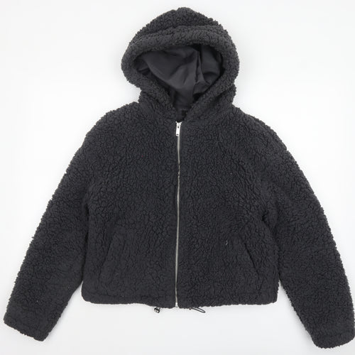 New Look Women Black Short Hooded Fleece Puffer Jacket Size S