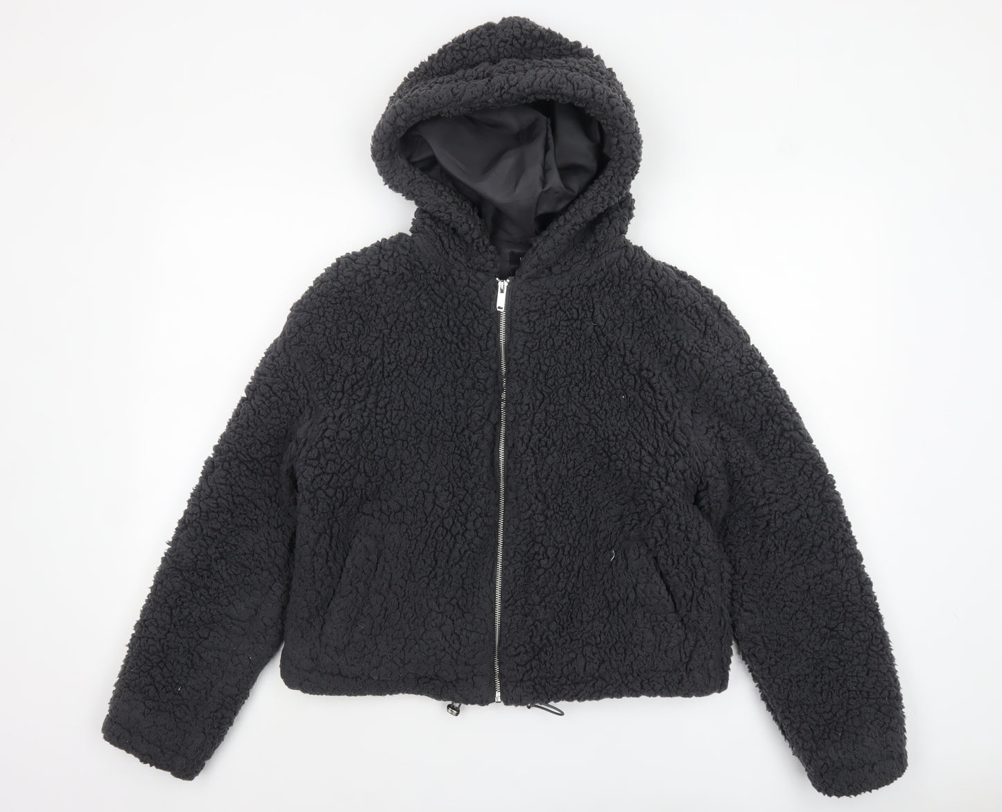 New Look Women Black Short Hooded Fleece Puffer Jacket Size S
