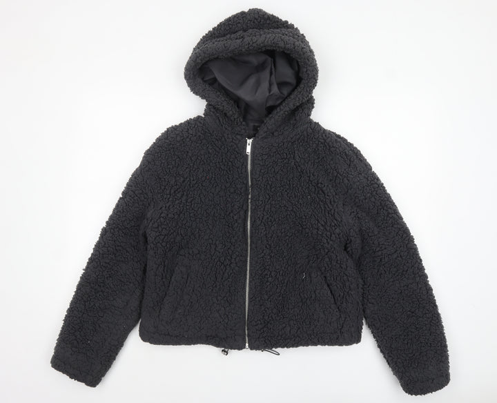 New Look Women Black Short Hooded Fleece Puffer Jacket Size S