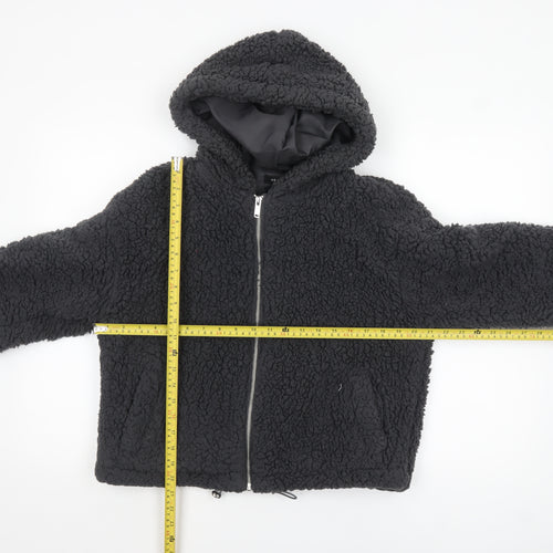 New Look Women Black Short Hooded Fleece Puffer Jacket Size S