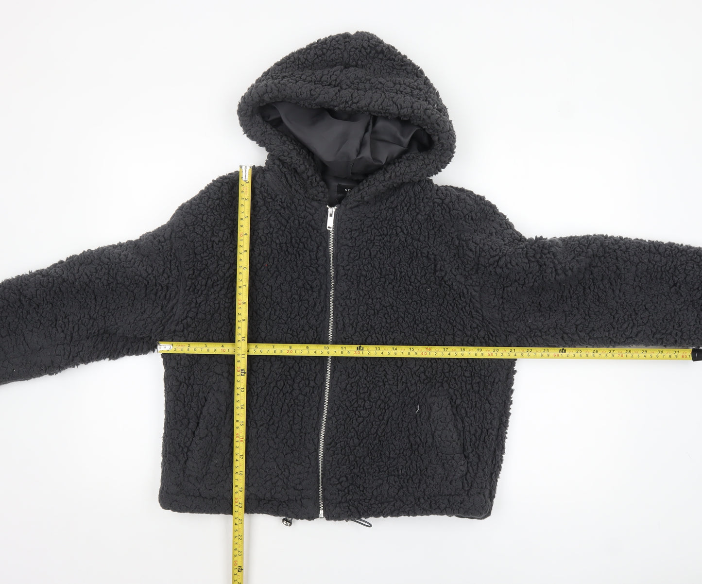 New Look Women Black Short Hooded Fleece Puffer Jacket Size S