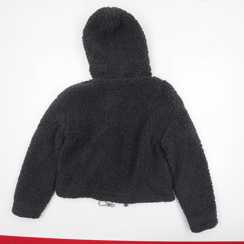 New Look Women Black Short Hooded Fleece Puffer Jacket Size S